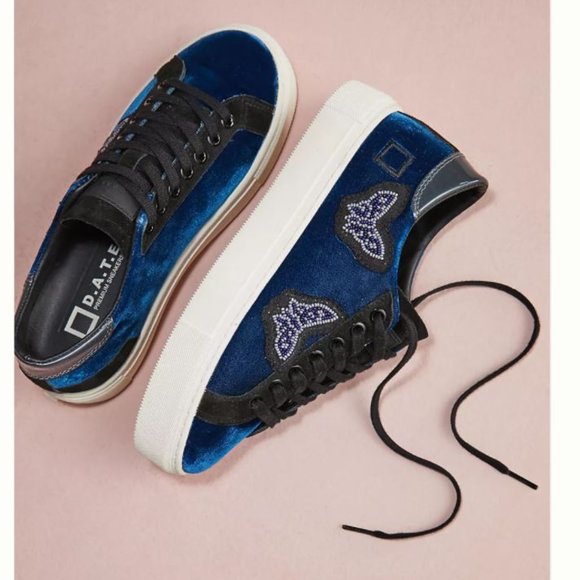 D.A.T.E. Velvet Butterfly Sneakers in Velvet Blue - Size 39 EU / 8.5 US - NWT - Picture 3 of 9